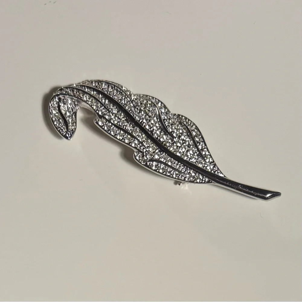 Dior Silver Crystal Feather Brooch